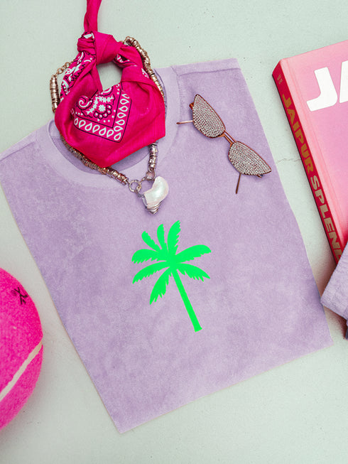 Palmtree Neon Green Velvet Terry Set | NOTE: Delivery time 5-7 business days